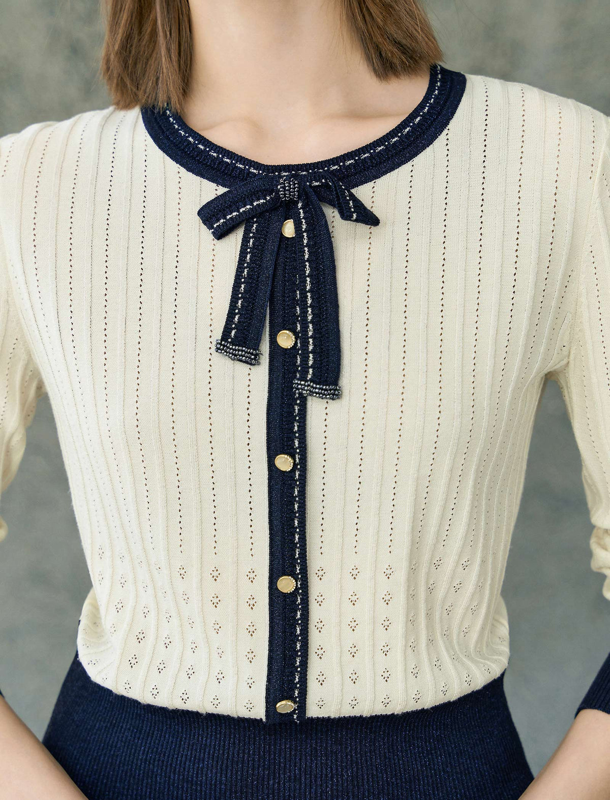 Contrast Bow Detail Knit Cardigan