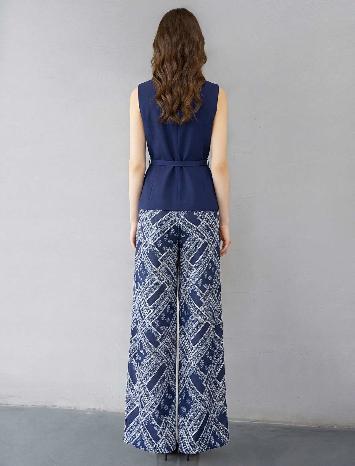 Vintage Geometric Print Wide Leg Trousers