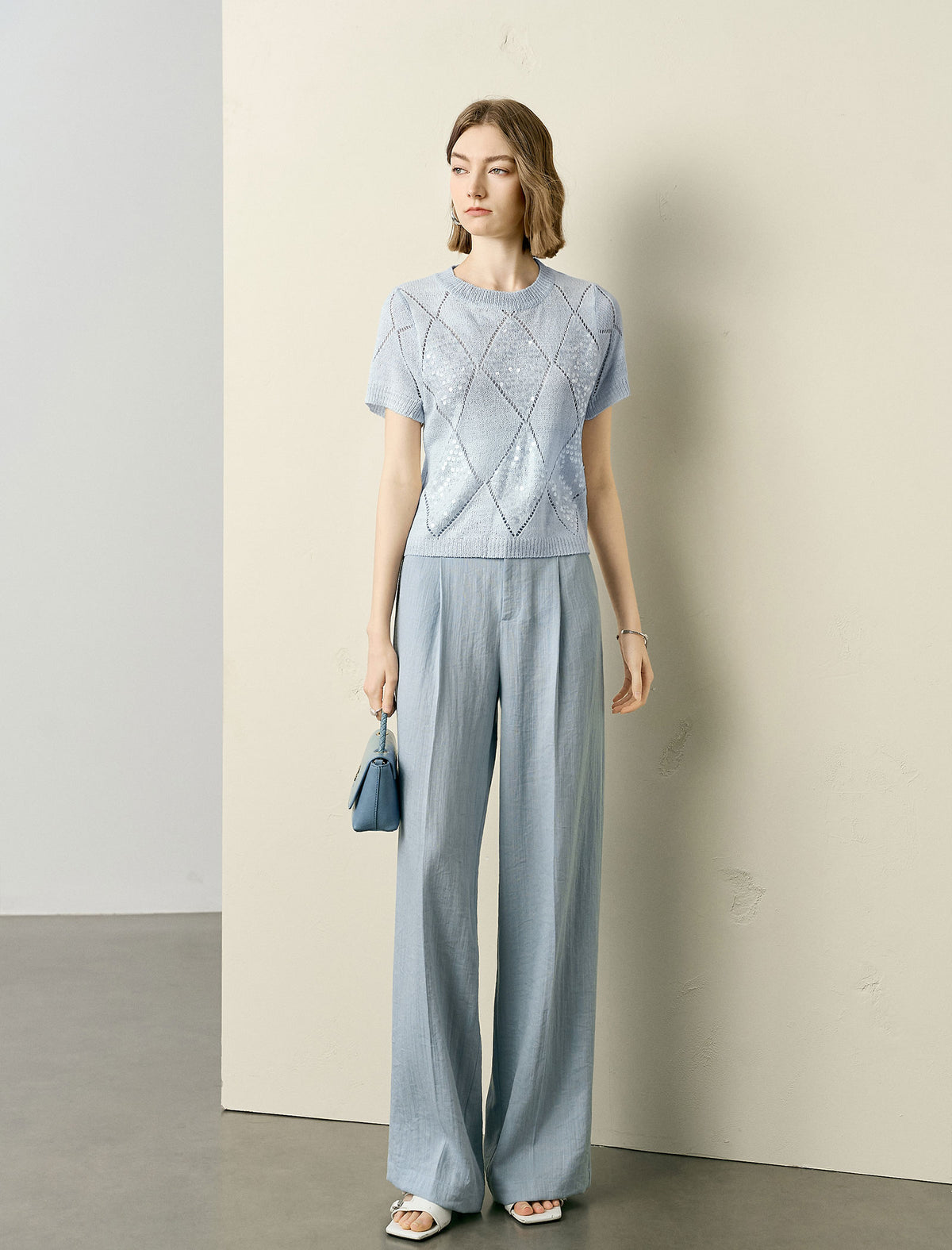 High Waisted Linen Blend Wide Leg Pants