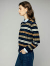 Wool Blend Geometric Stripe Crewneck Sweater