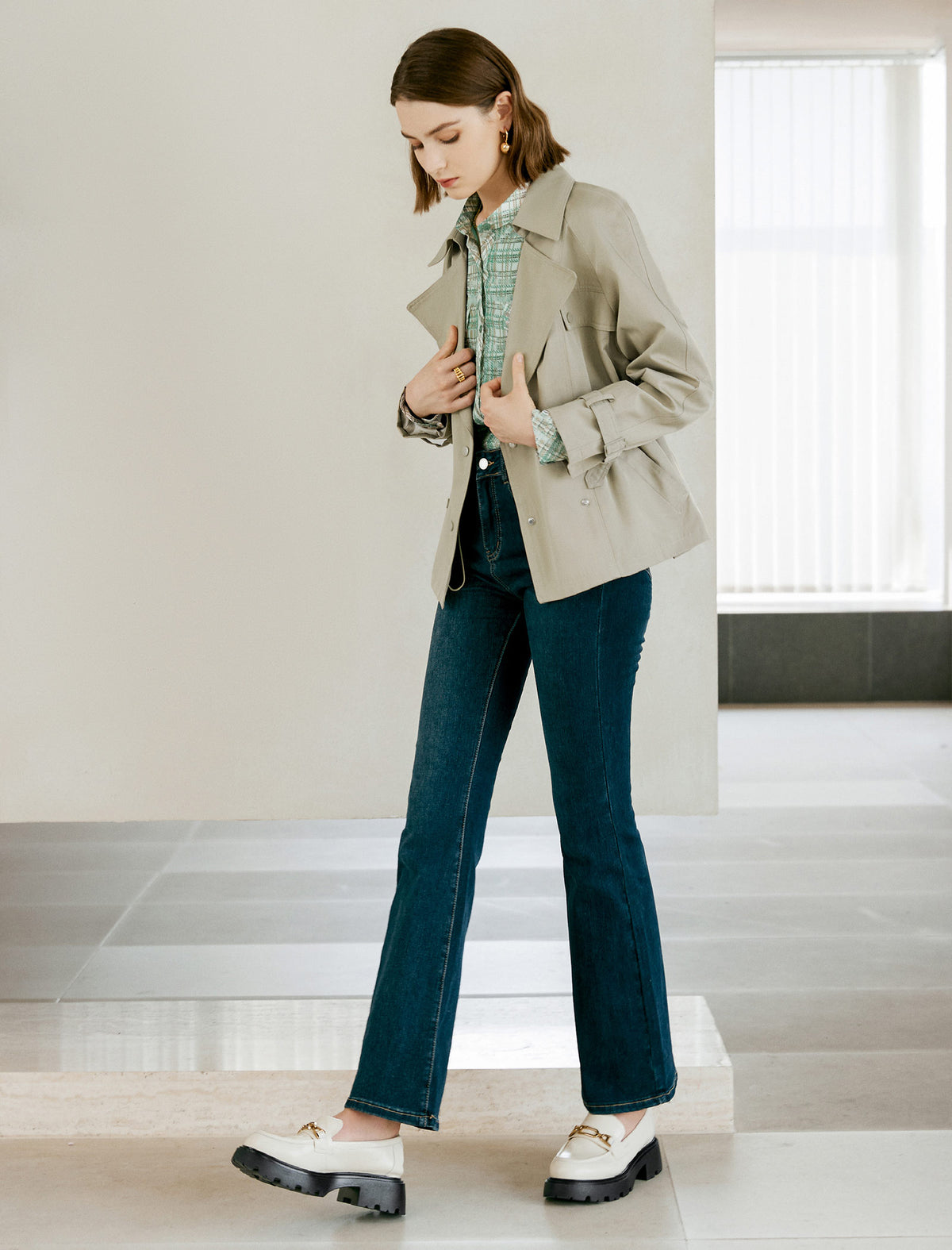 Collared Long Sleeve Belted Trench Coat