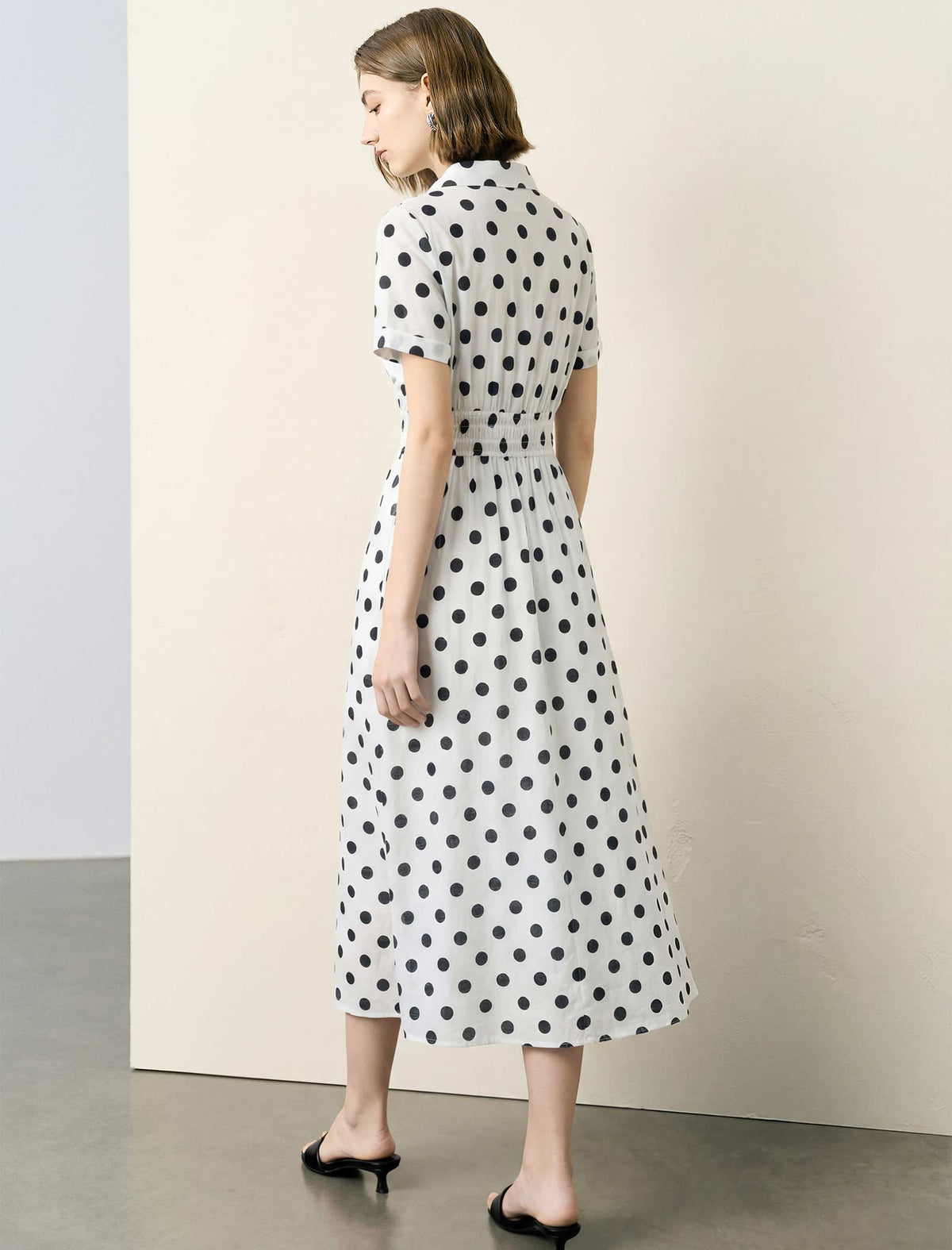 Polka Dot Waist Tie Shirt Dress