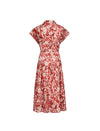 Rust Red Tie-Dye Floral Print Button-Down Midi Shirt Dress
