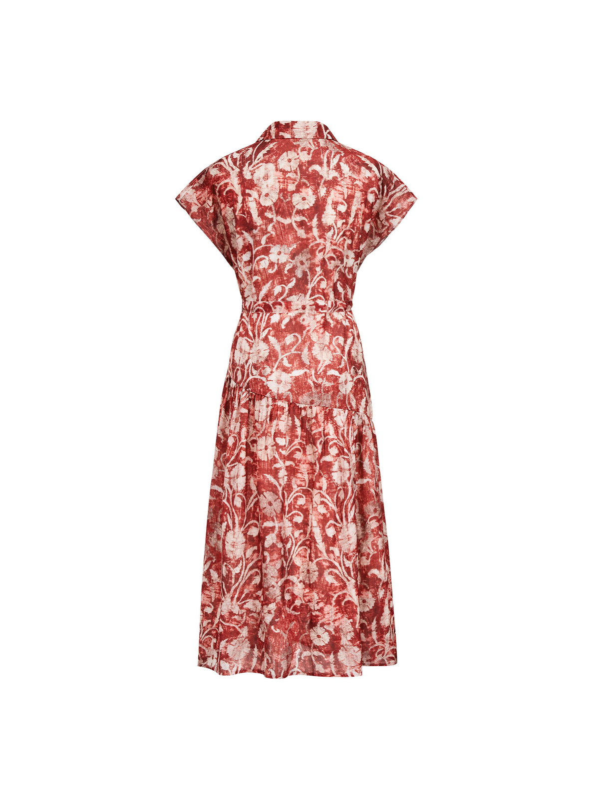 Rust Red Tie-Dye Floral Print Button-Down Midi Shirt Dress