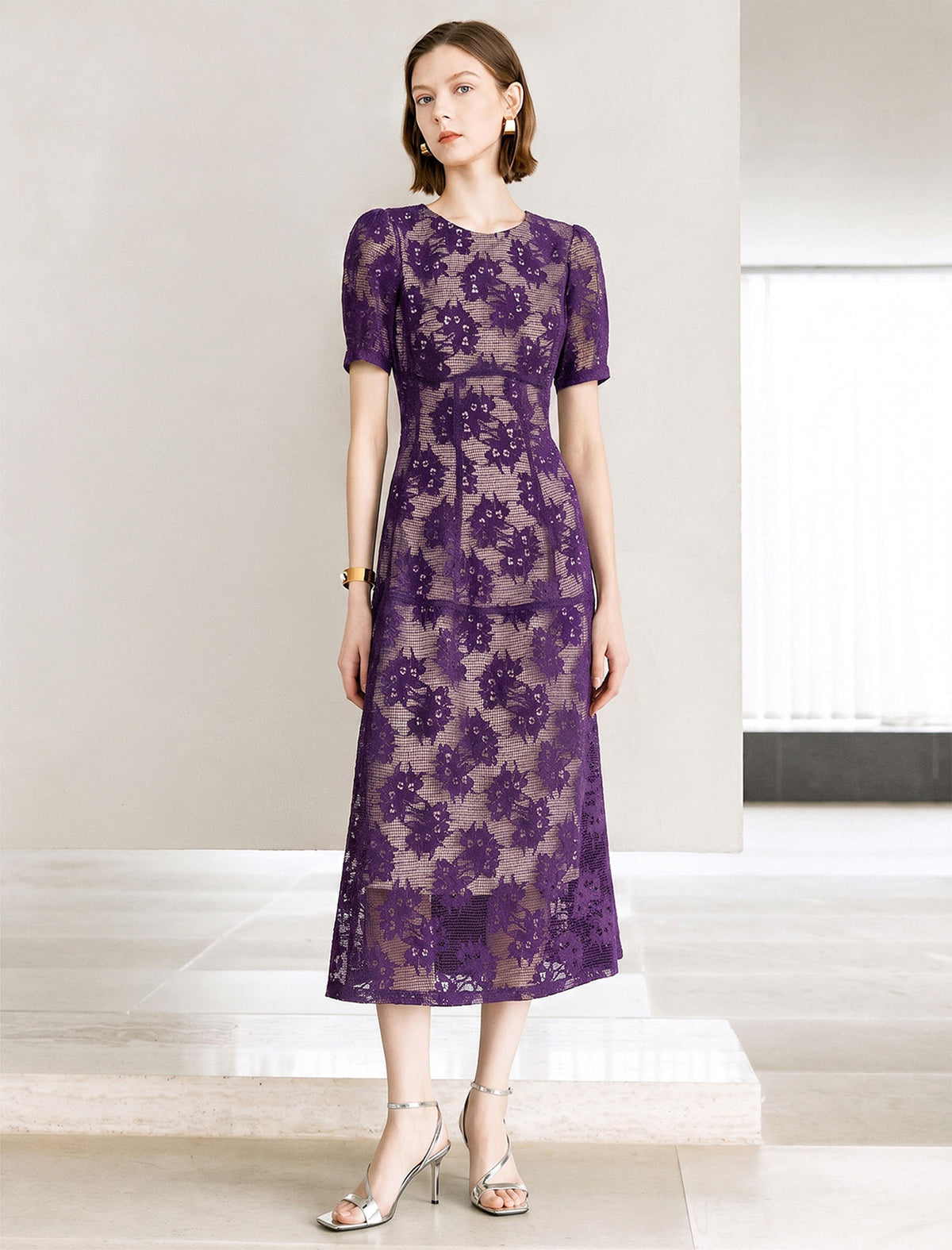 Noir Flocked Lace Midi Dress