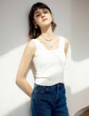 Solid Square Neck Wide Strap Knit Tank Top