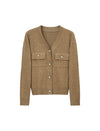 Retro Jacquard V-Neck Wool Blend Knit Cardigan
