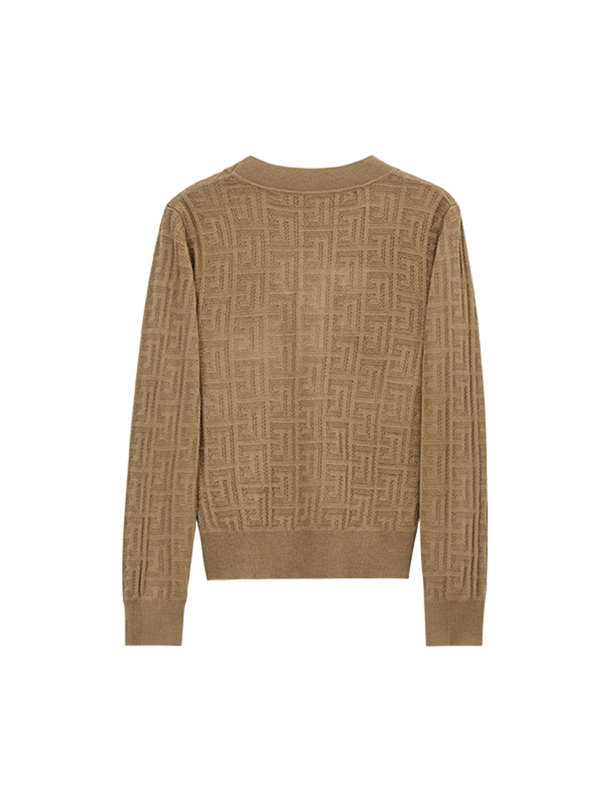 Retro Jacquard V-Neck Wool Blend Knit Cardigan