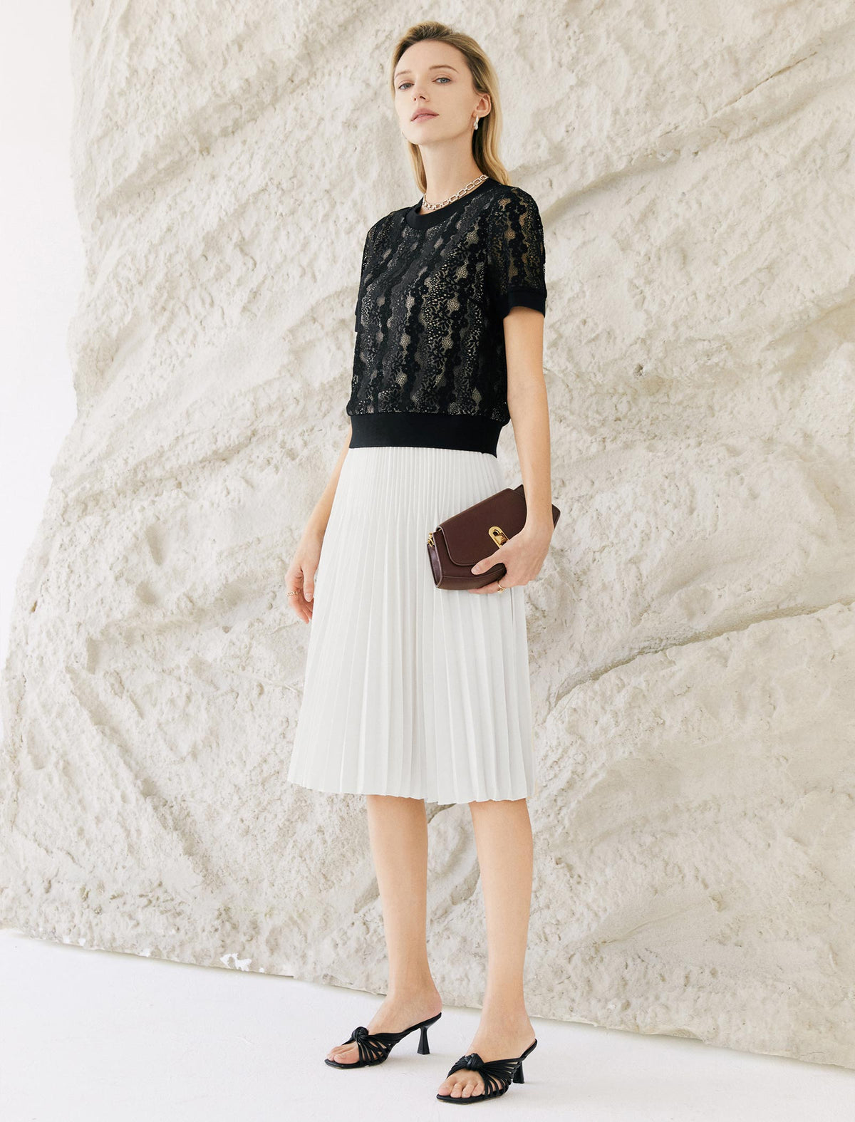Solid Color Pleated A-Line Skirt