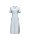Light Gray Mixed Fabric Pleated Midi Dress