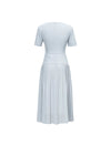 Light Gray Mixed Fabric Pleated Midi Dress