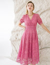 V-Neck Waist-Cinched Short Sleeve Dress