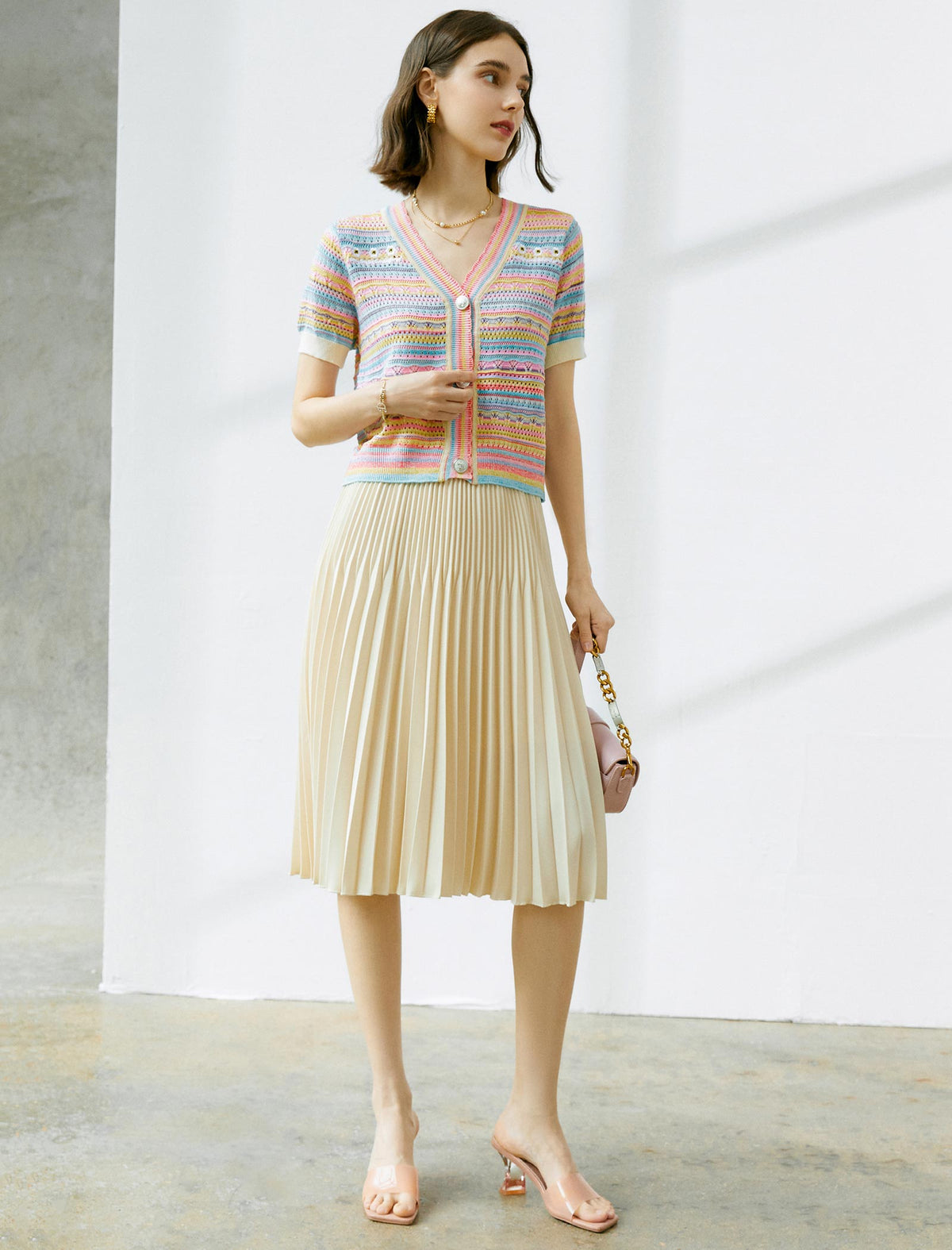 Solid Color Pleated A-Line Skirt