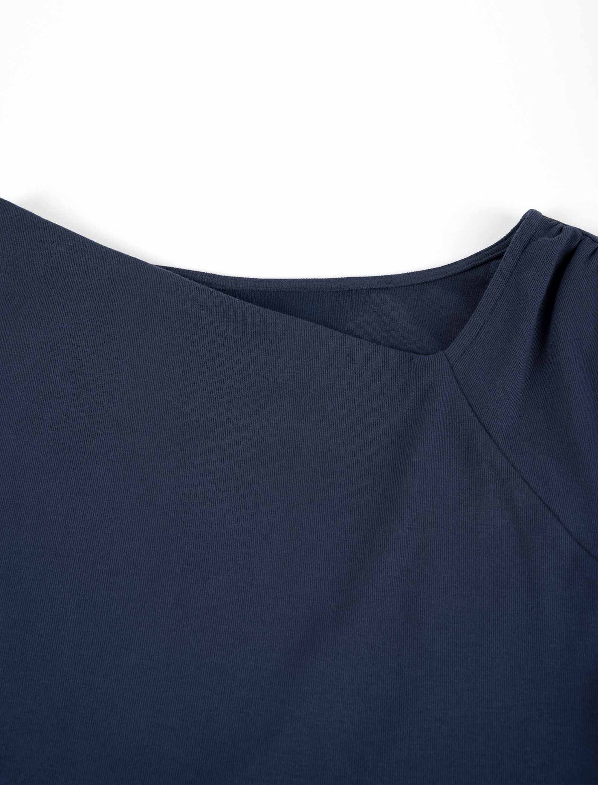 Navy Blue Asymmetric Neck Ruched Knit Top