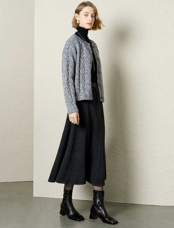 Wool-Blend Midi Flared Skirt