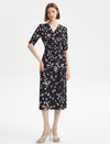Floral Print Wrap Side Slit Midi Dress