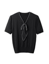 Contrast Bow V-Neck Knit Top