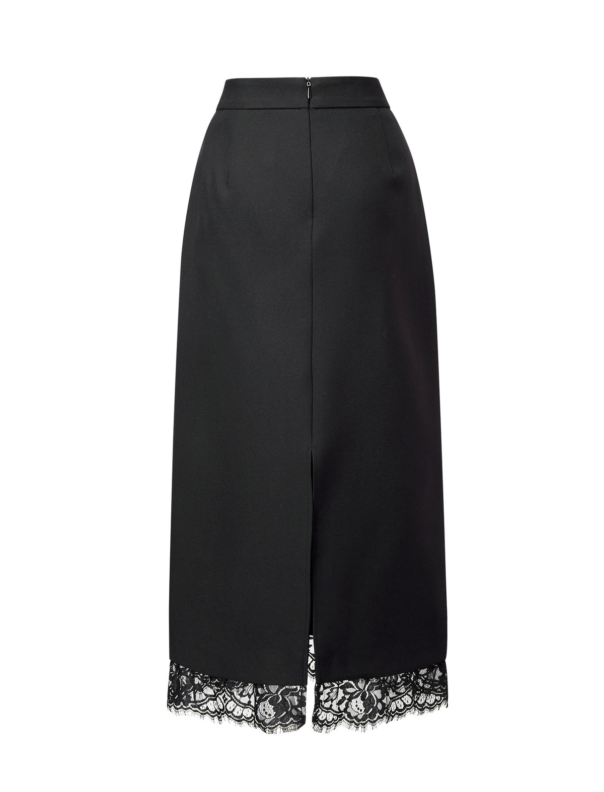 High Waist Lace Hem Back Slit Midi Pencil Skirt