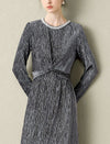 Velvet Waist-Defining Long-Sleeve Dress