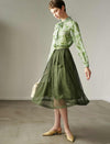 Olive Green Mesh Midi Skirt