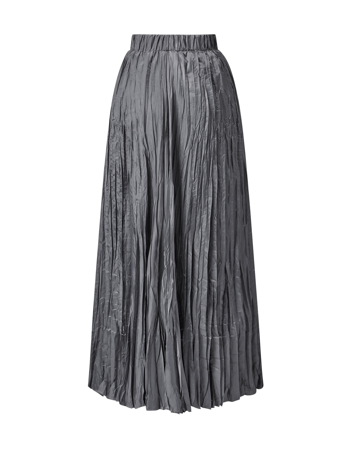 Crinkled Pleated Elastic Waist Midi Skirt