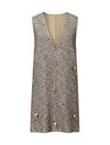 Tweed V-Neck Sleeveless Shift Dress