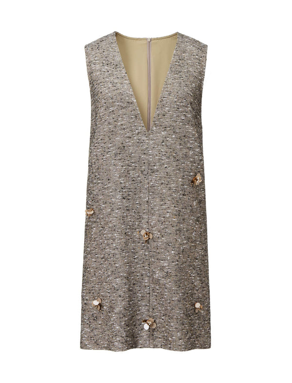 Tweed V-Neck Sleeveless Shift Dress