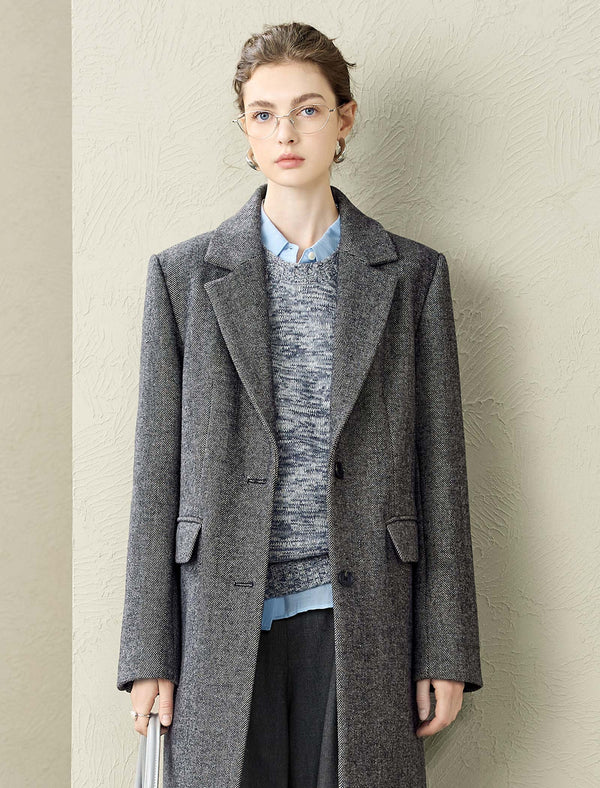 Herringbone Wool-Blend Coat