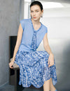 Light Blue Floral Print Neck Tie Cap Sleeve Knit Top