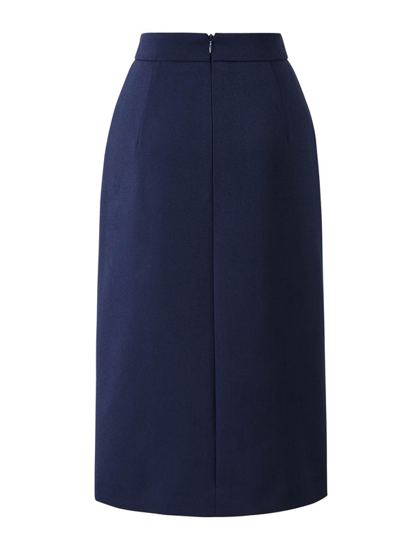 Navy Blue Side Slit Midi Pencil Skirt