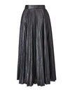 Black Metallic Pleated Midi Skirt