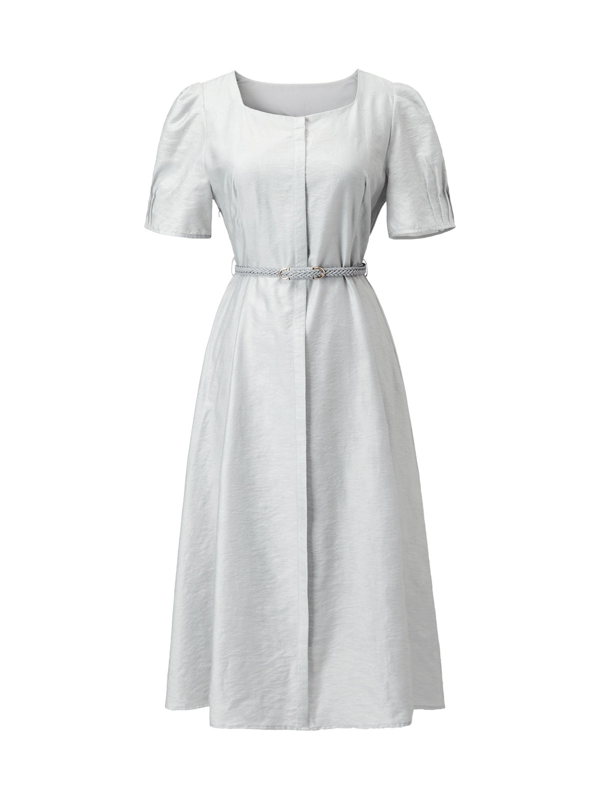 Tencel Square Neck Puff Sleeve Midi Dress