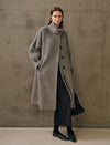 Wool-Cashmere Silk Blend Stand Collar Fuzzy Long Coat