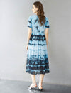 Blue Tie-Dye Print Chiffon Midi Dress