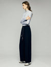 Contrast-Stitch Drawstring Wide-Leg Pants