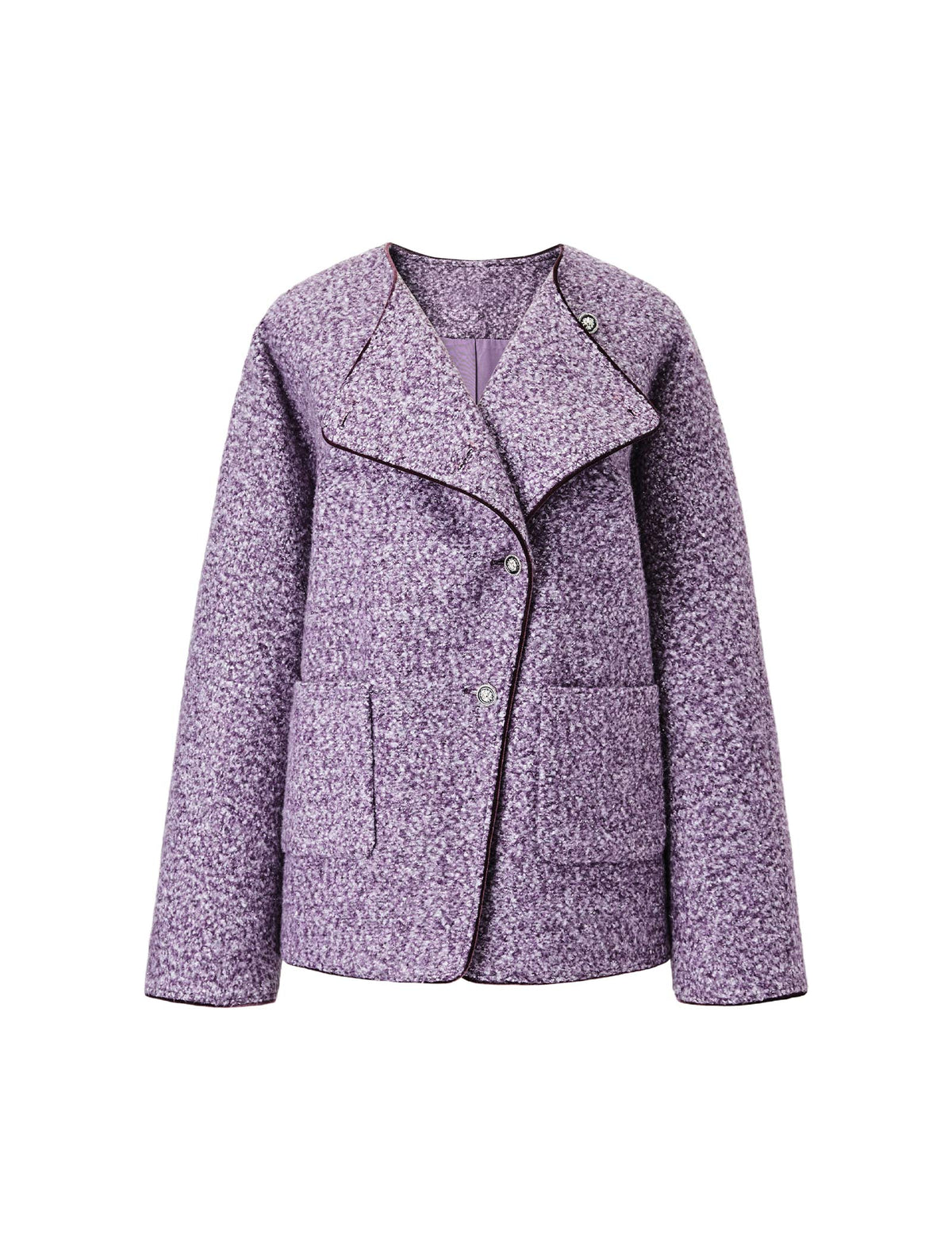 Oversized Lapel Contrast‑Piping Mid‑Length Coat