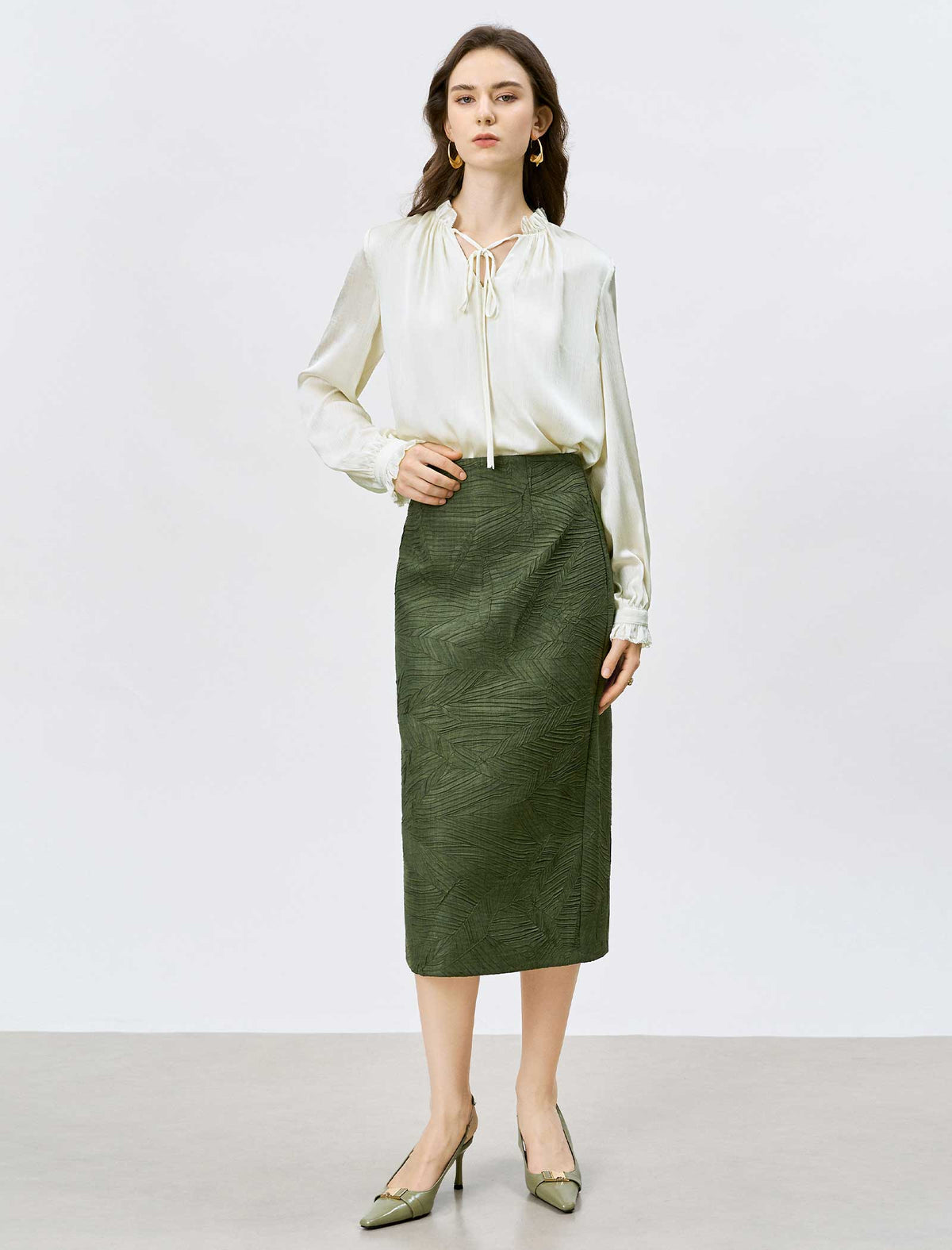 Ivory Ruffled Tie-Neck Blouse