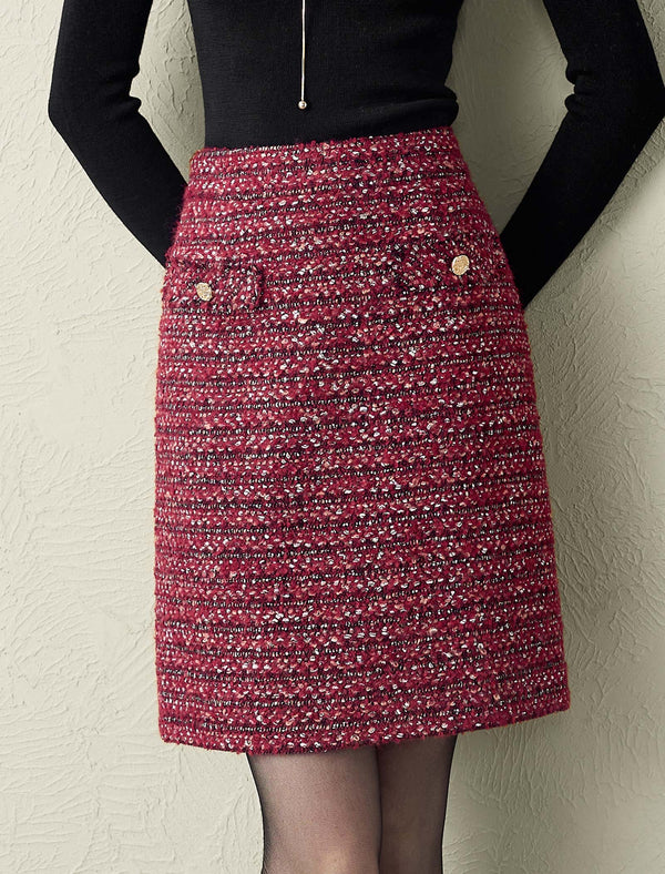Burgundy Tweed Mini Skirt