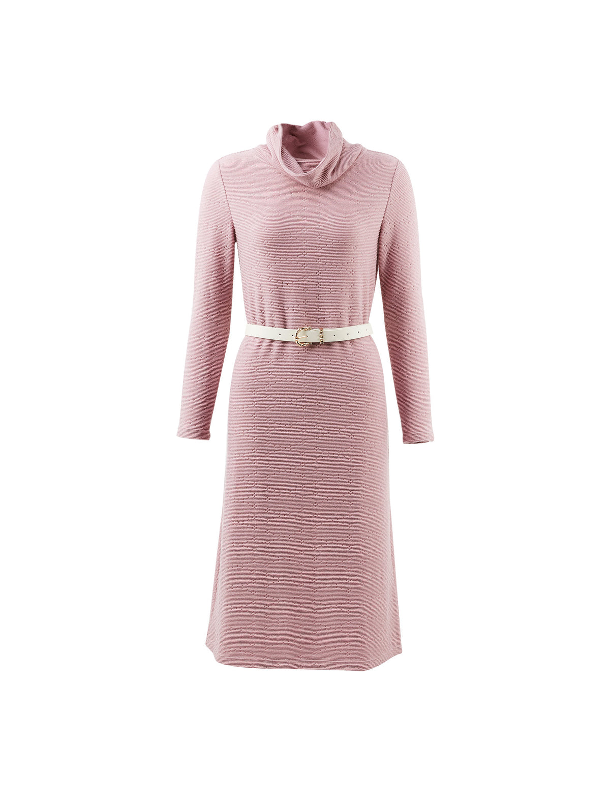 Textured Turtleneck Belted Dress