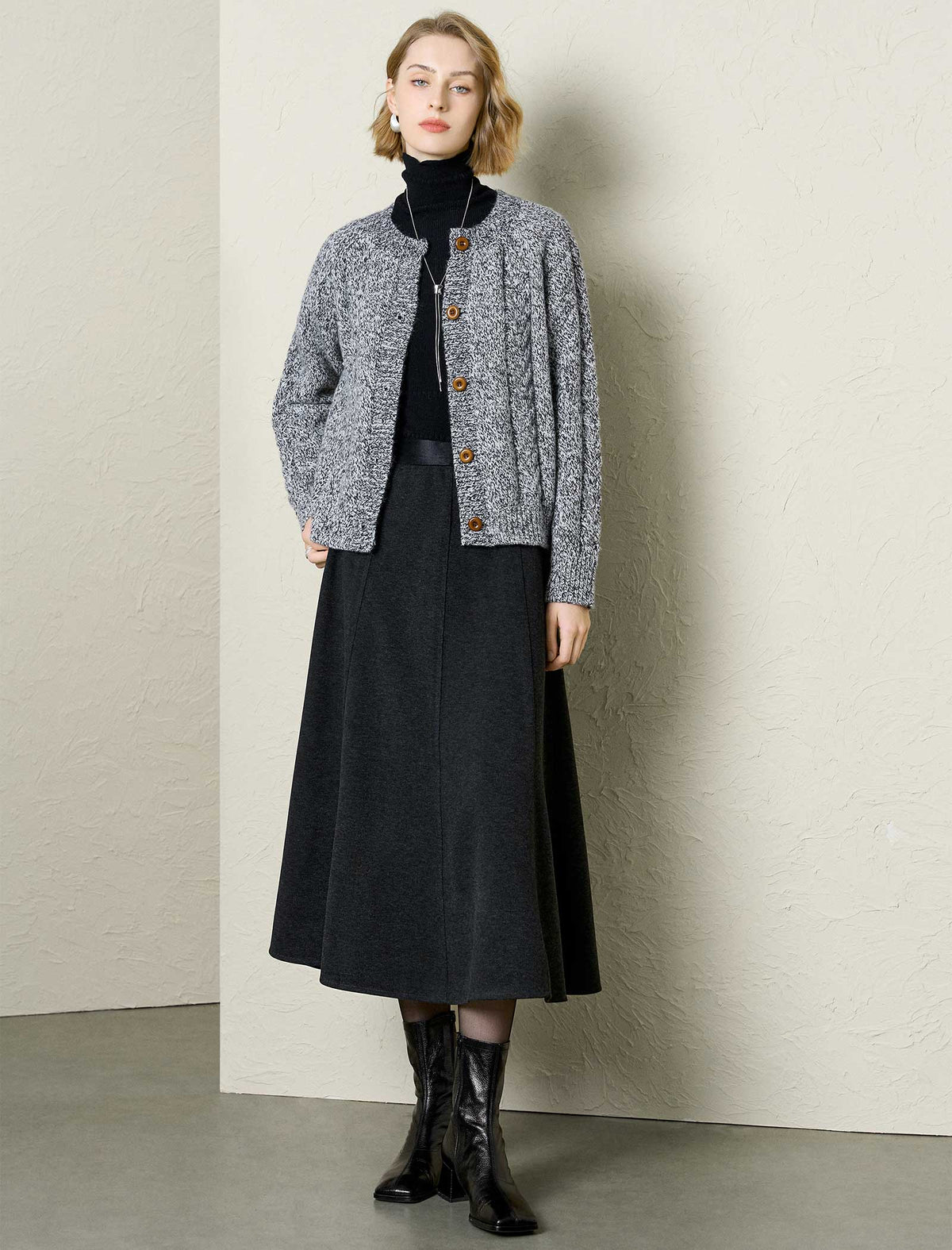 Marled Cable-Knit Cardigan