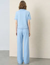 Light Blue Lace-Trim Wide-Leg Pants