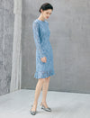 Lace Floral Pattern Long Sleeve A Line Midi Dress