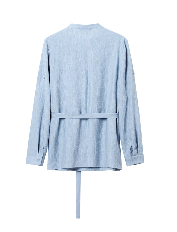 Tencel Blend Textured Belted Shirt