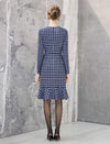 Geometric Plaid Beaded Bow Mermaid Midi Dress