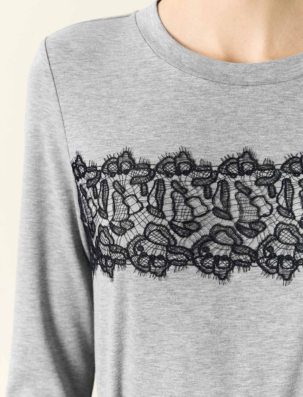 Lace Patchwork Long Sleeve Crew Neck Top