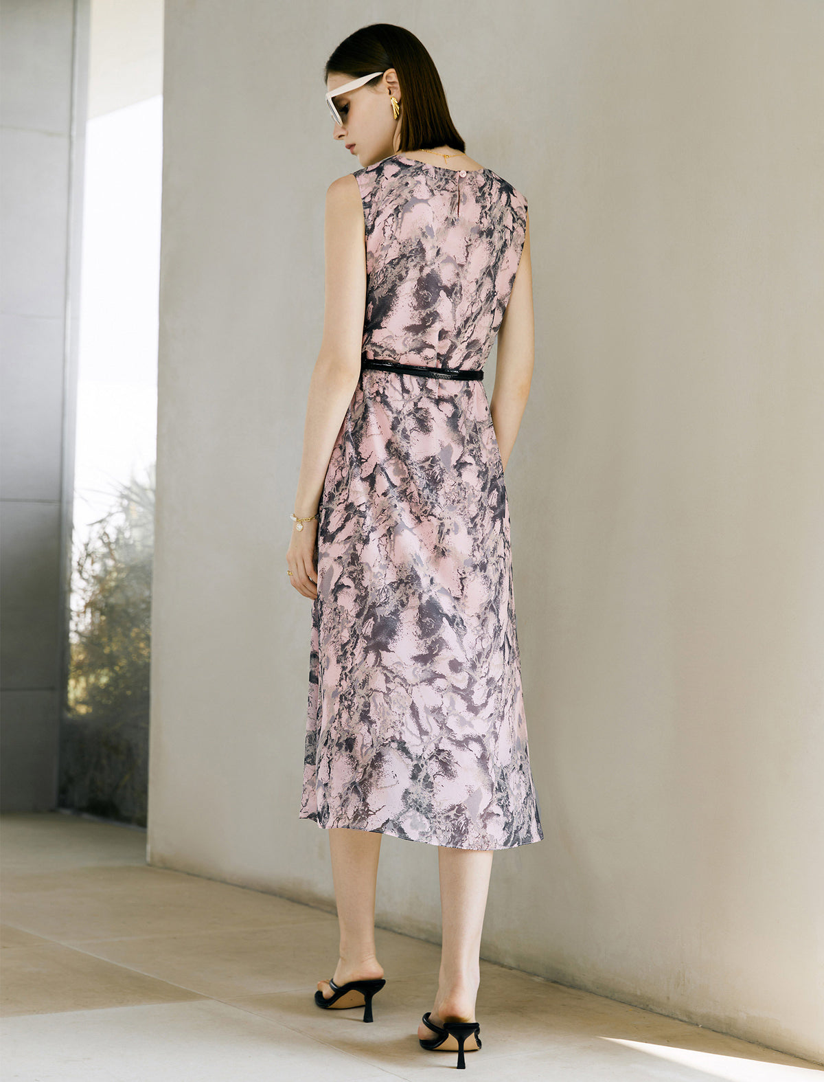 Tie Dye Irregular Neckline Sleeveless Midi Dress