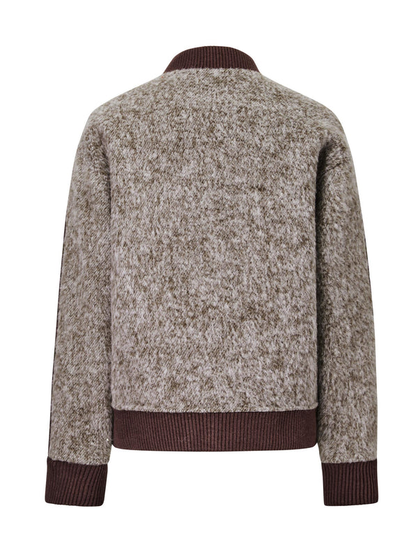 Wool-Blend Fuzzy Textured Bomber Jacket