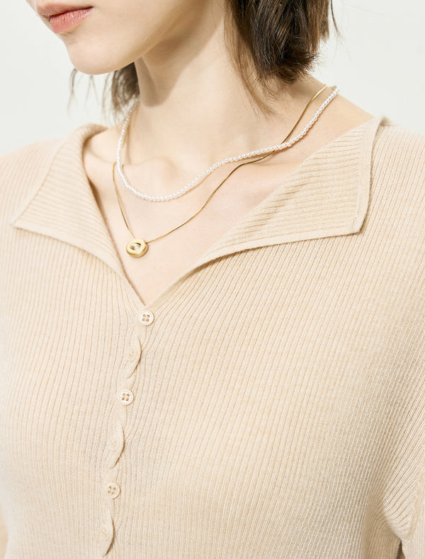 Wavy Placket Button Front Knit Cardigan