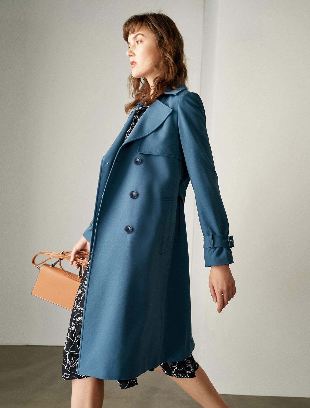 Blue Double-Breasted Trench Coat