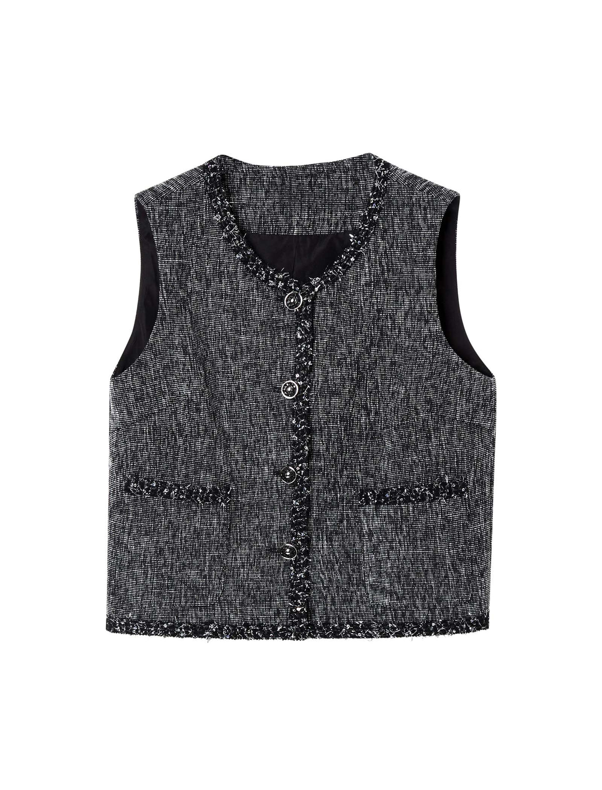 Black Trim Tweed Vest